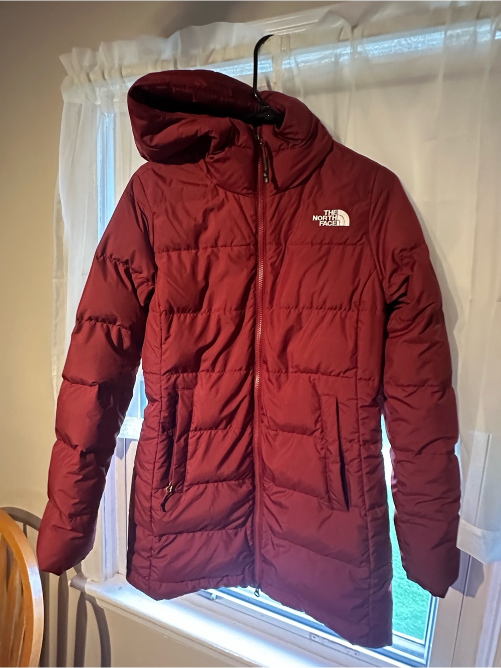 The North Face Women's Maroon Quilted Hooded Puffer Jacket